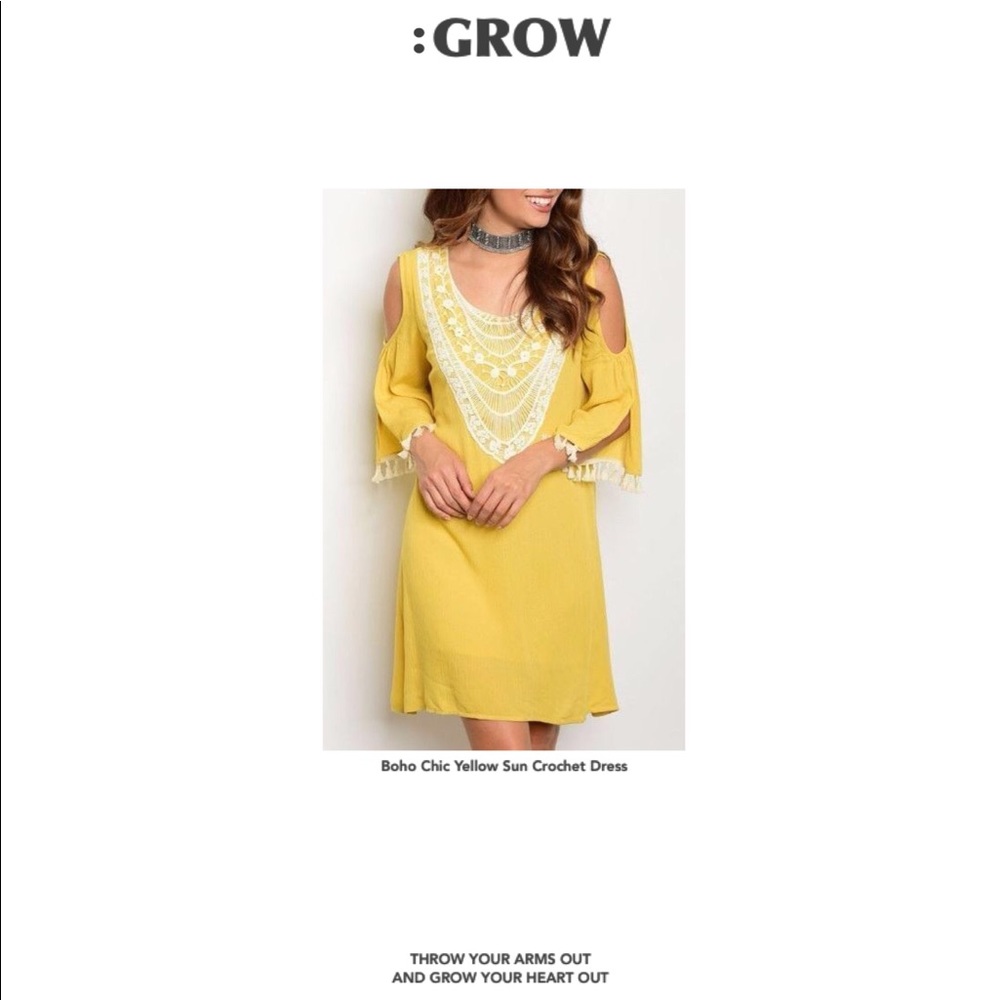 Boho Yellow Cutout Bell Sleeve Crochet Mini Dress
